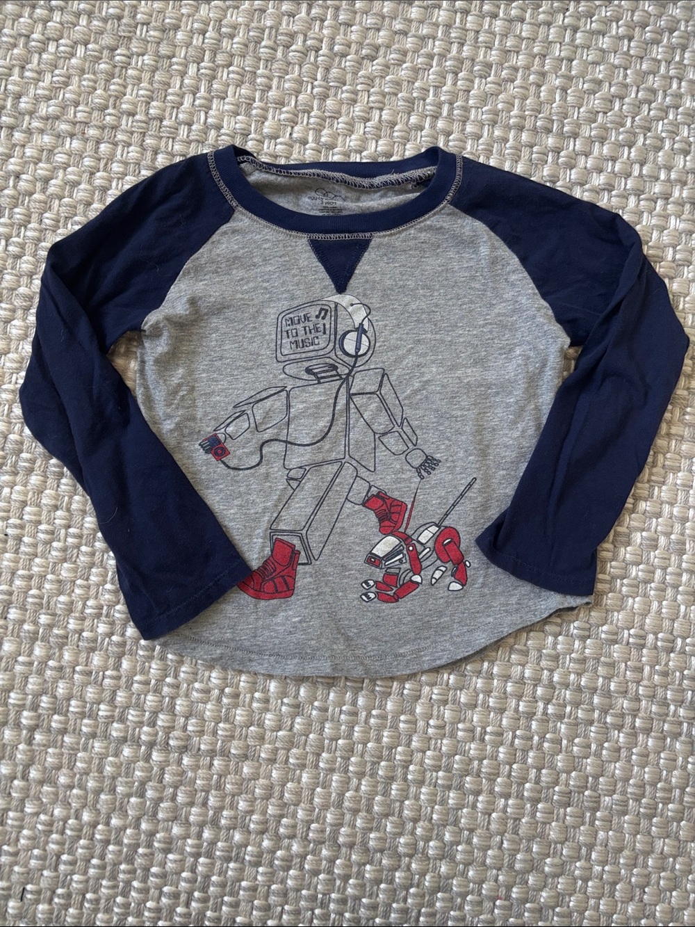 Boys Grey & Navy Long-Sleeve Raglan Tee with Robot Graphic